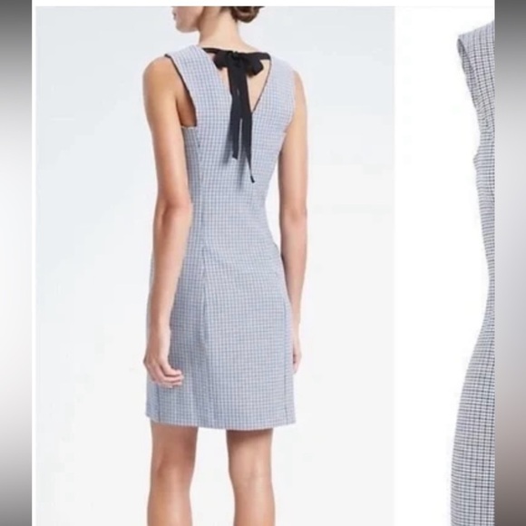 Banana Republic Navy Plaid Tie Back Fitted Shift Dress 2 - Picture 1 of 9